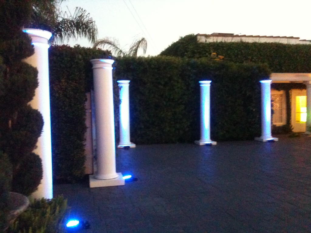 Patio columns with uplighting; color was much more defined as the evening grew darker