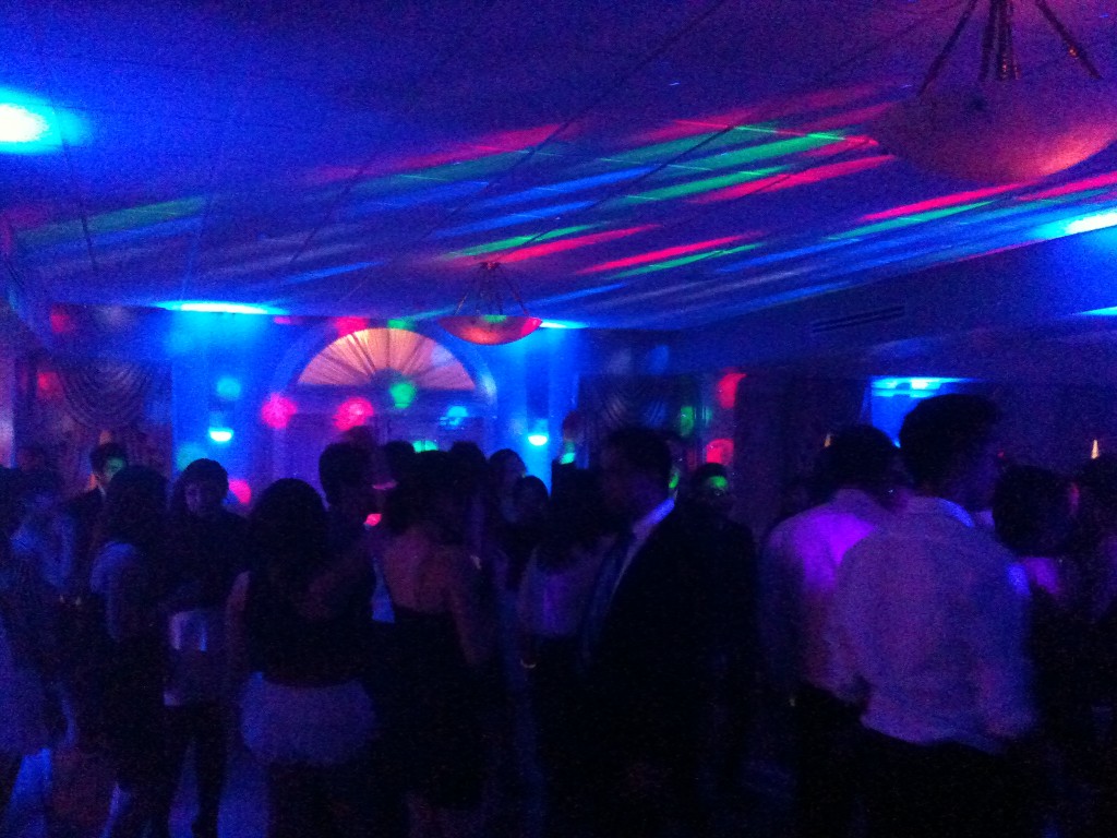 Uplighting, dance lighting, fog effect and an energetic crowd changes the feel of the room